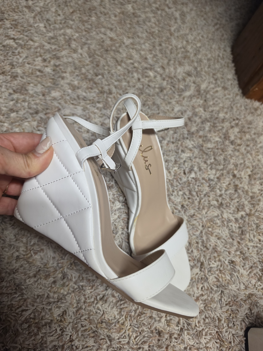 Lulu's White Quilted Ankle-Strap Wedge Sandals